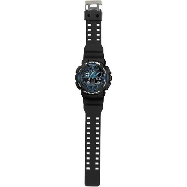 ROOK JAPAN:CASIO G-SHOCK ANTI-MAGNETIC (JIS 1) ANALOG DIGITAL DIAL BLACK & BLUE MEN WATCH GA-100-1A2,JDM Watch,Casio G-Shock