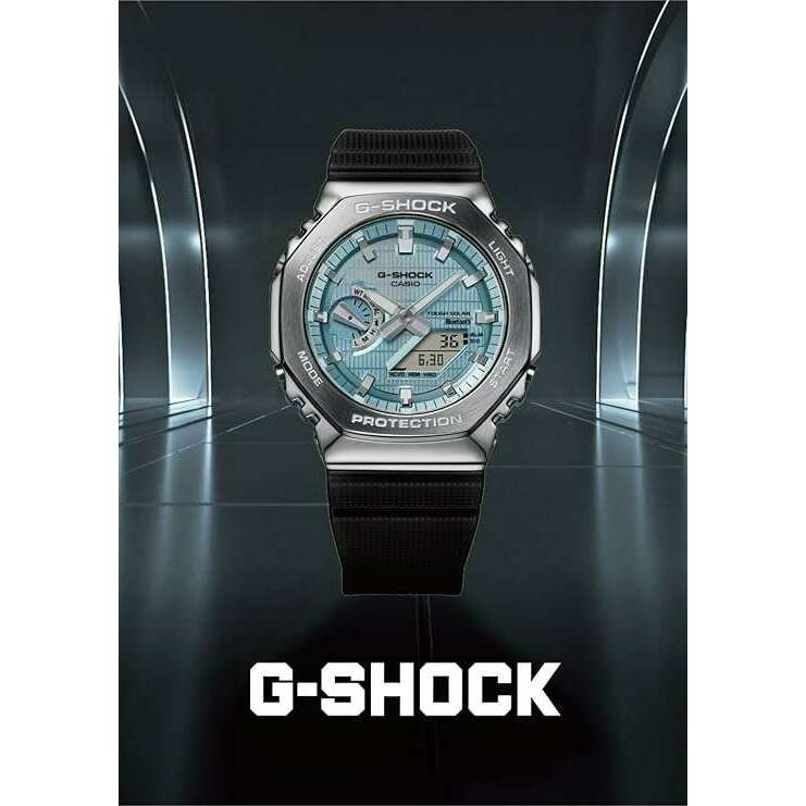 ROOK JAPAN:CASIO G-SHOCK METAL COVERED BLUETOOTH SOLAR SILVER & GREEN DIAL MEN WATCH GBM-2100A-1A3JF,JDM Watch,Casio G-Shock