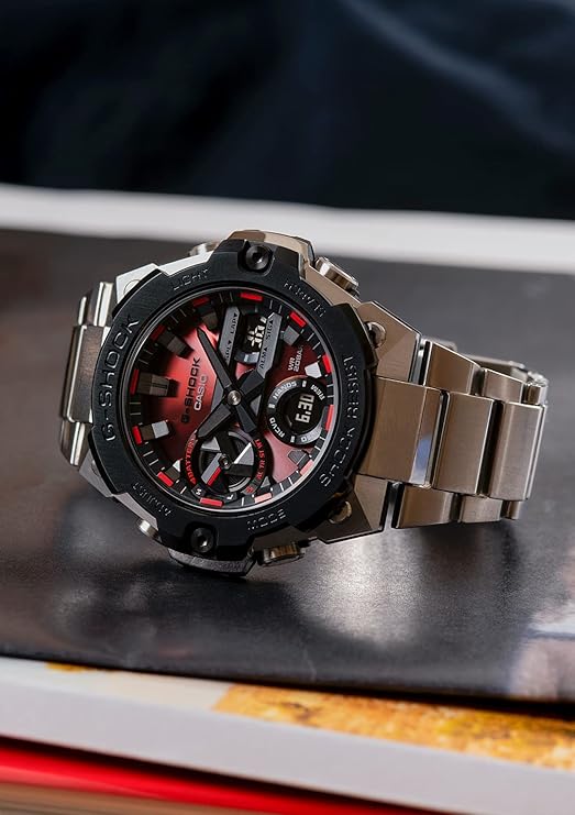 CASIO G-SHOCK G-STEEL SMARTPHONE-LINKED CARBON CORE GUARD SILVER & RED MEN WATCH GST-B400AD-1A4JF