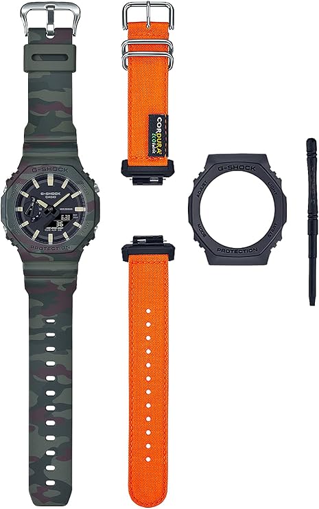 CASIO G-SHOCK INTERCHANGEABLE PARTS GREEN & ORANGE MEN WATCH GAE-2100WE-3AJR