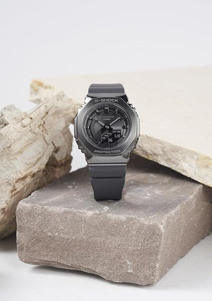 CASIO G-SHOCK MID-SIZE MODEL METAL COVERED BLACK & GREY LADIES WATCH GM-S2100B-8AJF