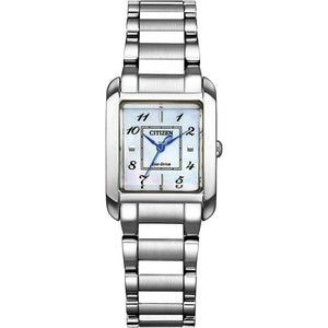 ROOK JAPAN:CITIZEN L SQUARE COLLECTION ECO-DRIVE SILVER STRAP PEARLY DIAL LADIES WATCH EW5600-87D,JDM Watch,Citizen L