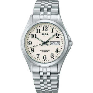 ROOK JAPAN:ALBA DAY-DATE ANALOG LUMIBRITE SILVER STRAP WHITE DIAL MEN WATCH AQGK470,Fashion Watch,ALBA