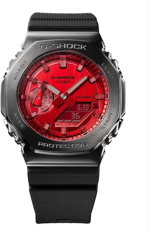 CASIO G-SHOCK METAL COVERED ANALOG DIGITAL BLACK & RED MEN WATCH GM-2100B-4AJF