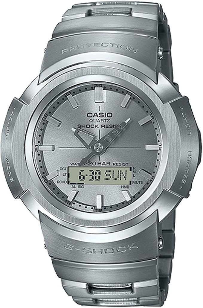 CASIO G-SHOCK RADIO SOLAR FULL METAL ANALOG DIGITAL SILVER MEN WATCH AWM-500D-1A8