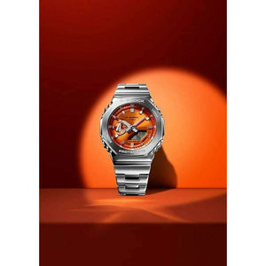 ROOK JAPAN:CASIO G-SHOCK DAY-DATE METAL BEZEL SILVER STRAP ORANGE DIAL MEN WATCH GM-2110D-4AJF,JDM Watch,Casio G-Shock