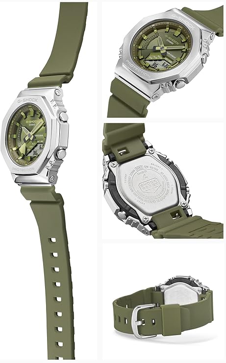 CASIO G-SHOCK METAL COVERED SILVER & KHAKI ANALOG DIGITAL LADIES WATCH GM-S2100-3AJF