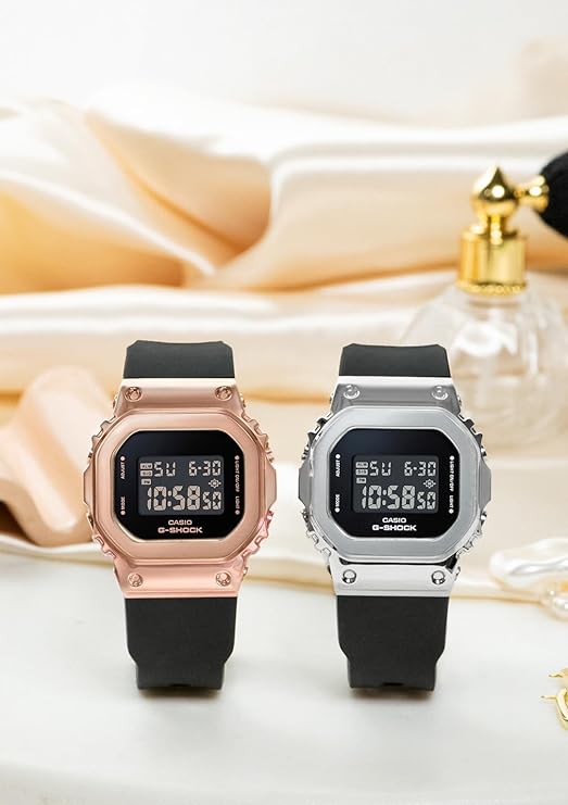 CASIO G-SHOCK MID-SIZE MODEL METAL COVERED DIGITAL BLACK & PINK GOLD LADIES WATCH GM-S5600UPG-1JF