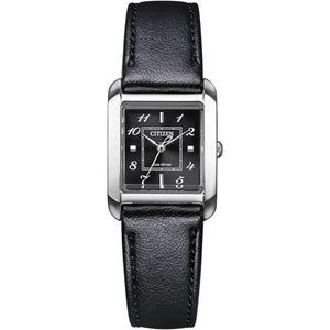 ROOK JAPAN:CITIZEN ECO-DRIVE SQUARE COLLECTION APPLE LEATHER BLACK STRAP LADIES WATCH EW5600-10E,JDM Watch,The Citizen