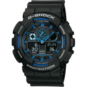 ROOK JAPAN:CASIO G-SHOCK ANTI-MAGNETIC (JIS 1) ANALOG DIGITAL DIAL BLACK & BLUE MEN WATCH GA-100-1A2,JDM Watch,Casio G-Shock