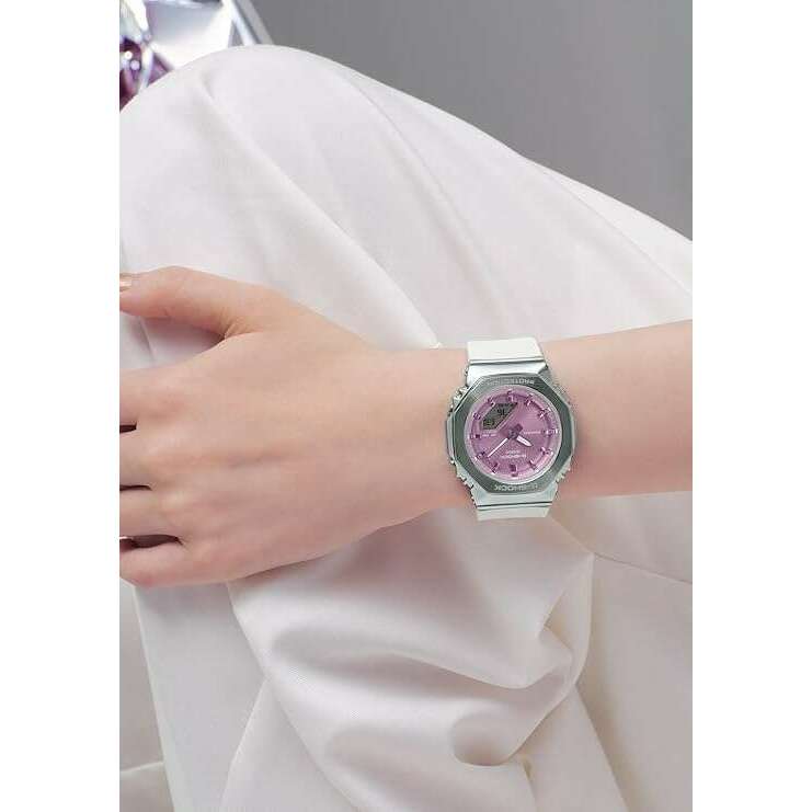 ROOK JAPAN:CASIO G-SHOCK METAL COVERED ANALOG DIGITAL WHITE & PURPLE LADIES WATCH GM-S2110-7A6JF,JDM Watch,Casio G-Shock