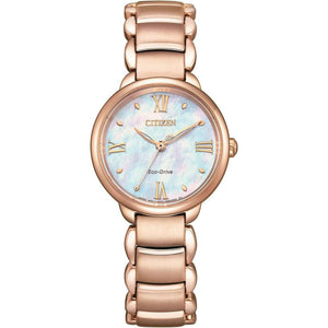 ROOK JAPAN:CITIZEN L ROUND COLLECTION ECO-DRIVE PINK GOLD STRAP PEARLY DIAL LADIES WATCH EM0928-84D,JDM Watch,Citizen L