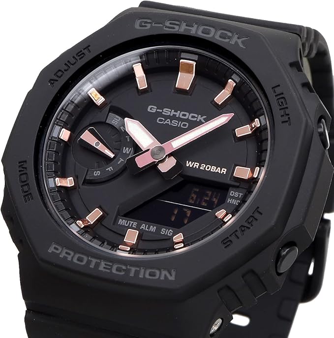 CASIO G-SHOCK OCTAGON DESIGN BLACK & PINK GOLD UNISEX WATCH GMA-S2100-1A