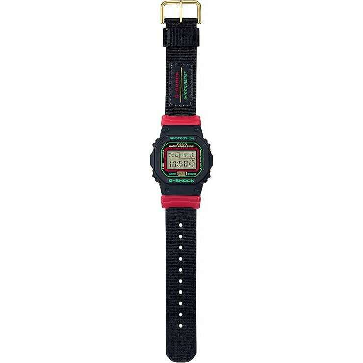 ROOK JAPAN:CASIO G-SHOCK THROWBACK 1990S DIGITAL FABRIC STRAP BLACK & RED MEN WATCH DW-5600THC-1JF,JDM Watch,Casio G-Shock