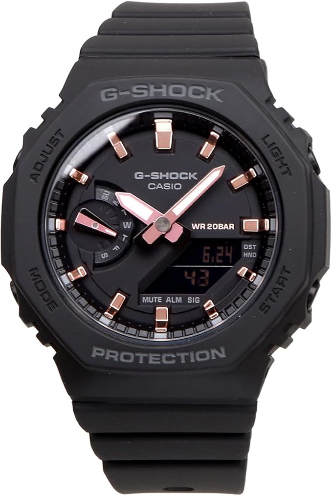 CASIO G-SHOCK OCTAGON DESIGN BLACK & PINK GOLD UNISEX WATCH GMA-S2100-1A