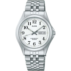 ROOK JAPAN:ALBA DAY-DATE ANALOG LUMIBRITE SILVER STRAP WHITE DIAL MEN WATCH AQGK472,Fashion Watch,ALBA