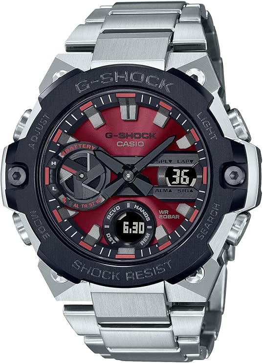 CASIO G-SHOCK G-STEEL SMARTPHONE-LINKED CARBON CORE GUARD SILVER & RED MEN WATCH GST-B400AD-1A4JF