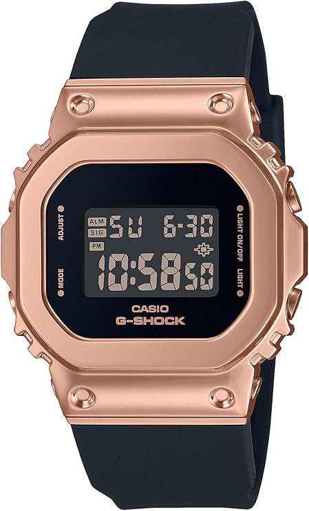 CASIO G-SHOCK MID-SIZE MODEL METAL COVERED DIGITAL BLACK & PINK GOLD LADIES WATCH GM-S5600UPG-1JF