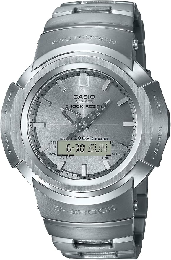 CASIO G-SHOCK FULL METAL RADIO SOLAR SILVER ANALOG DIGITAL MEN WATCH AWM-500D-1A8JF