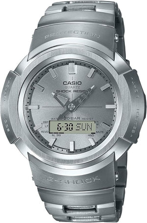 CASIO G-SHOCK FULL METAL RADIO SOLAR SILVER ANALOG DIGITAL MEN WATCH AWM-500D-1A8JF