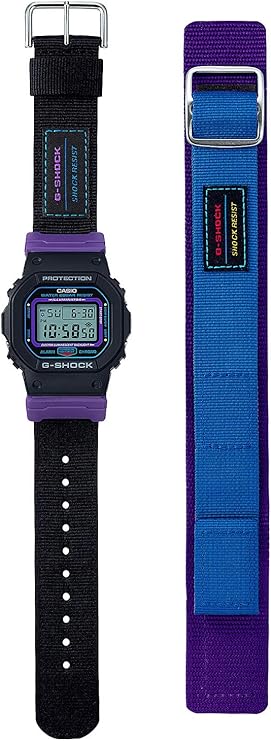 CASIO G-SHOCK THROWBACK 1990S DIGITAL FABRIC STRAP BLACK & PURPLE MEN WATCH DW-5600THS-1JR