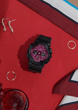 CASIO G-SHOCK MID-SIZE MODEL BLACK & RED ANALOG DIGITAL LADIES WATCH GMA-S120RB-1AJF