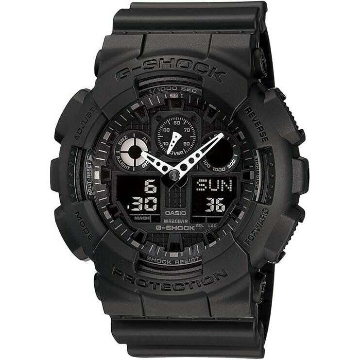 ROOK JAPAN:CASIO G-SHOCK ANALOG DIGITAL DIAL RUBBER STRAP ALL BLACK MEN WATCH GA-100-1A1JF,JDM Watch,Casio G-Shock