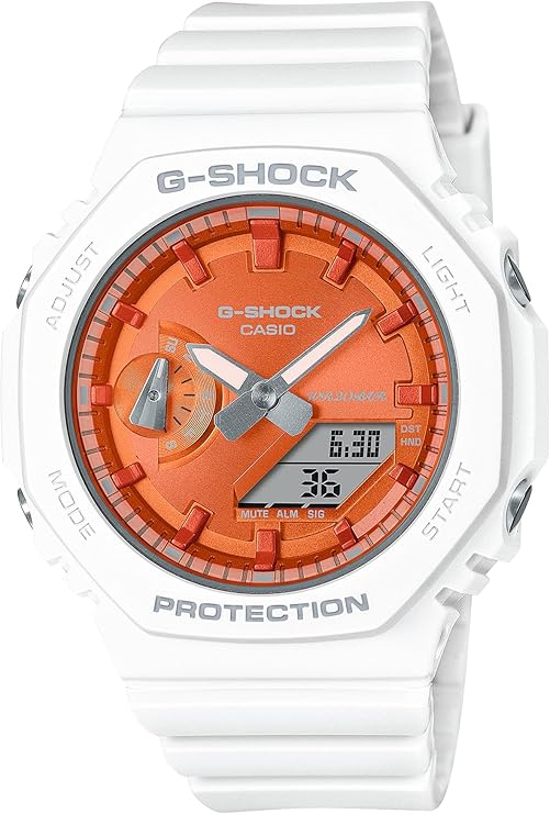 CASIO G-SHOCK PRECIOUS HEART SELECTION MID-SIZE MODEL WHITE & ORANGE LADIES WATCH GMA-S2100WS-7AJF