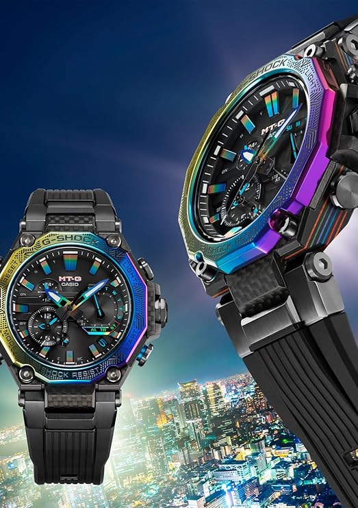 CASIO G-SHOCK MT-G BLUETOOTH RADIO SOLAR BLACK & RAINBOW ANALOG MEN WATCH MTG-B2000YR-1AJR