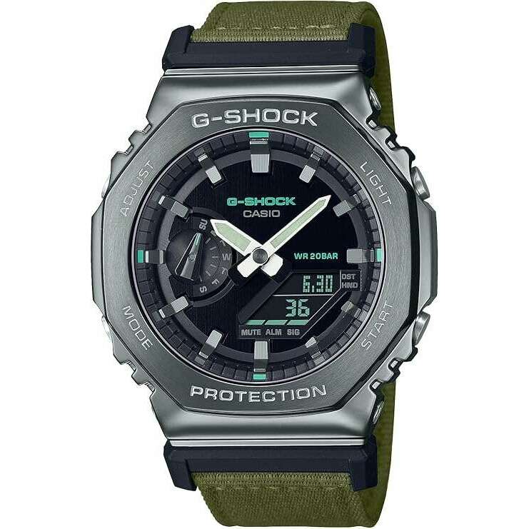 ROOK JAPAN:CASIO G-SHOCK WEB-EXCLUSIVE METAL COVERED OLIVE GREEN FABRIC STRAP MEN WATCH GM-2100CB-3AJF,JDM Watch,Casio G-Shock