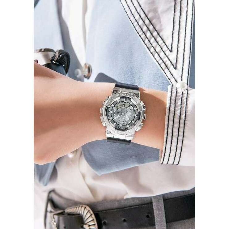 ROOK JAPAN:CASIO G-SHOCK MID-SIZE MODEL METAL COVERED SILVER & BLACK LADIES WATCH GM-S110-1AJF,JDM Watch,Casio G-Shock