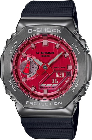 CASIO G-SHOCK METAL COVERED ANALOG DIGITAL BLACK & RED MEN WATCH GM-2100B-4AJF