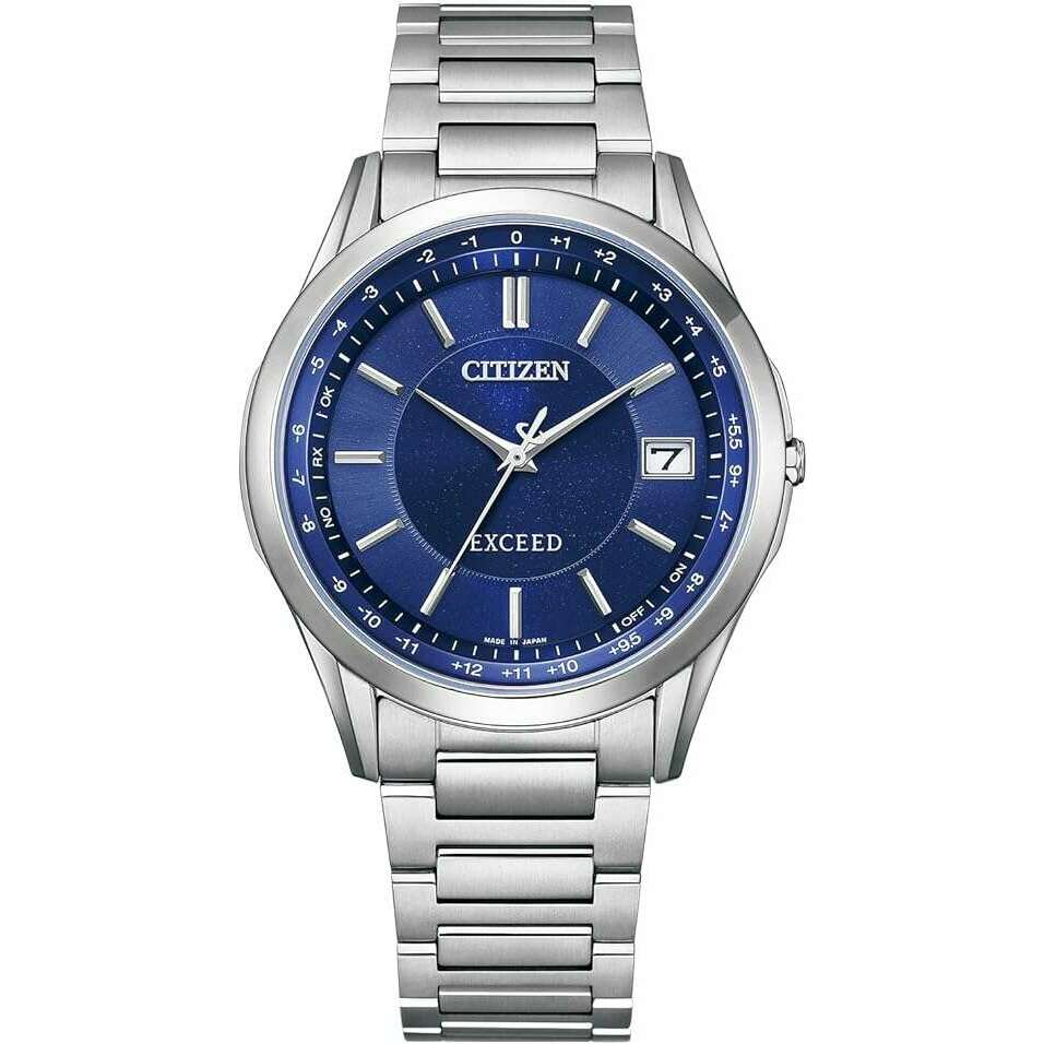 CITIZEN EXCEED RADIO CONTROLLED SOLAR SILVER STRAP BLUE DIAL MEN WATCH -  ROOK JAPAN