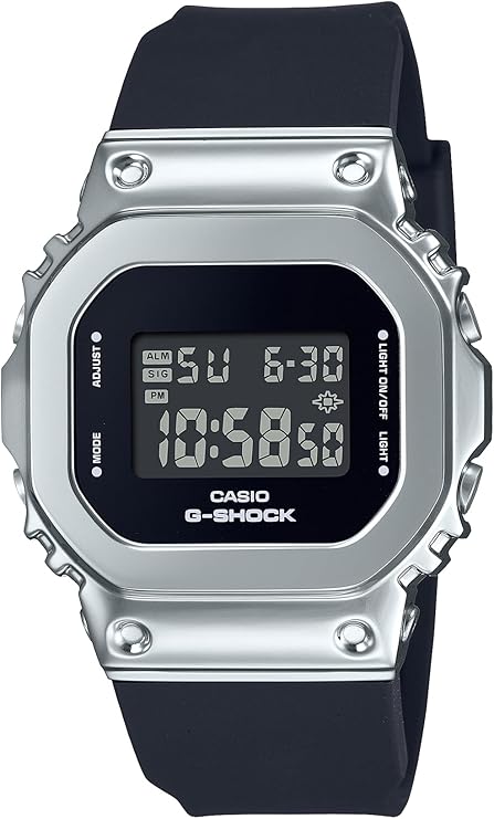 CASIO G-SHOCK MID-SIZE MODEL METAL COVERED DIGITAL BLACK & SILVER LADIES WATCH GM-S5600U-1JF