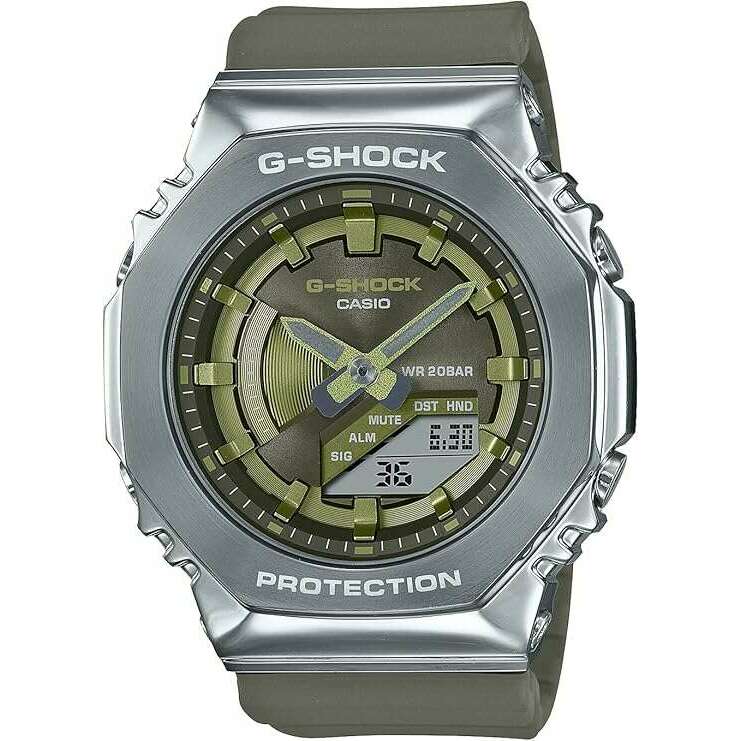 ROOK JAPAN:CASIO G-SHOCK METAL COVERED SILVER & KHAKI ANALOG DIGITAL LADIES WATCH GM-S2100-3AJF,JDM Watch,Casio G-Shock