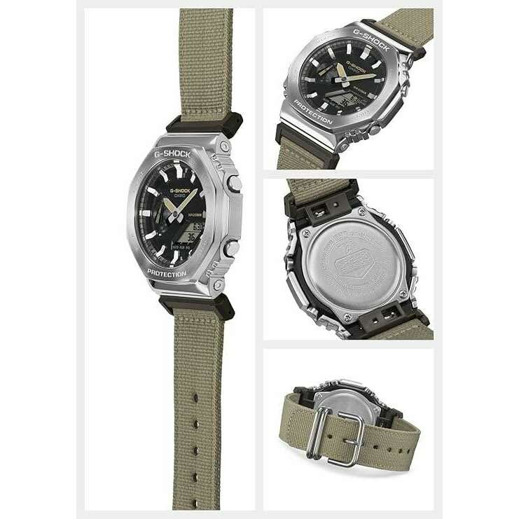 ROOK JAPAN:CASIO G-SHOCK METAL COVERED BEIGE FABRIC STRAP ANALOG DIGITAL MEN WATCH GM-2100C-5AJF,JDM Watch,Casio G-Shock