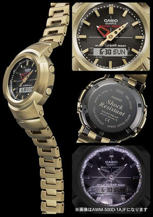 CASIO G-SHOCK FULL METAL RADIO SOLAR GOLD ANALOG DIGITAL MEN WATCH AWM-500GD-9AJF