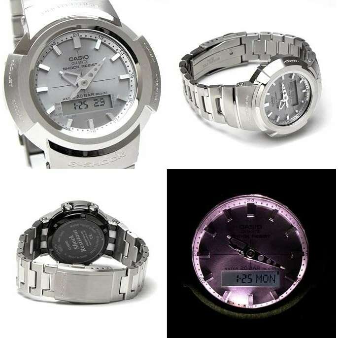 ROOK JAPAN:CASIO G-SHOCK RADIO SOLAR FULL METAL ANALOG DIGITAL SILVER MEN WATCH AWM-500D-1A8,JDM Watch,Casio G-Shock