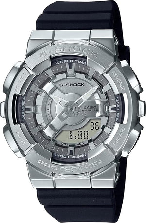 CASIO G-SHOCK MID-SIZE MODEL METAL COVERED SILVER & BLACK LADIES WATCH GM-S110-1AJF