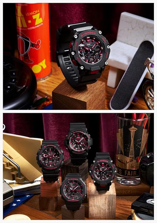 CASIO G-SHOCK DAY-DATE ANALOG DIGITAL BLACK & RED MEN WATCH GA-2200BNR-1AJF