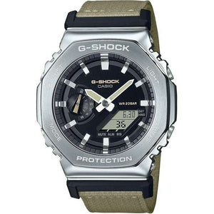 ROOK JAPAN:CASIO G-SHOCK METAL COVERED BEIGE FABRIC STRAP ANALOG DIGITAL MEN WATCH GM-2100C-5AJF,JDM Watch,Casio G-Shock