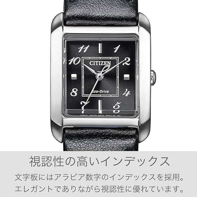 ROOK JAPAN:CITIZEN ECO-DRIVE SQUARE COLLECTION APPLE LEATHER BLACK STRAP LADIES WATCH EW5600-10E,JDM Watch,The Citizen