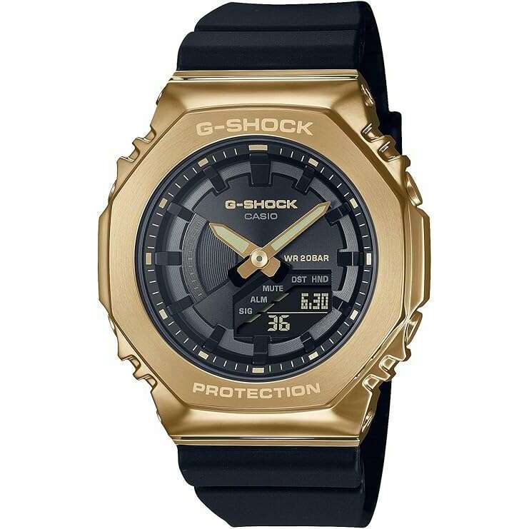 ROOK JAPAN:CASIO G-SHOCK MID-SIZE MODEL METAL COVERED BLACK & GOLD UNISEX WATCH GM-S2100GB-1AJF,JDM Watch,Casio G-Shock