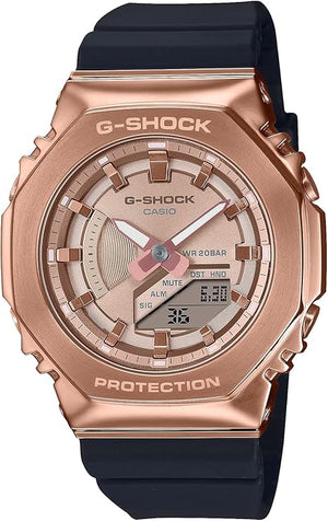 CASIO G-SHOCK MID-SIZE MODEL METAL COVERED BLACK & PINK GOLD LADIES WATCH GM-S2100PG-1A4JF