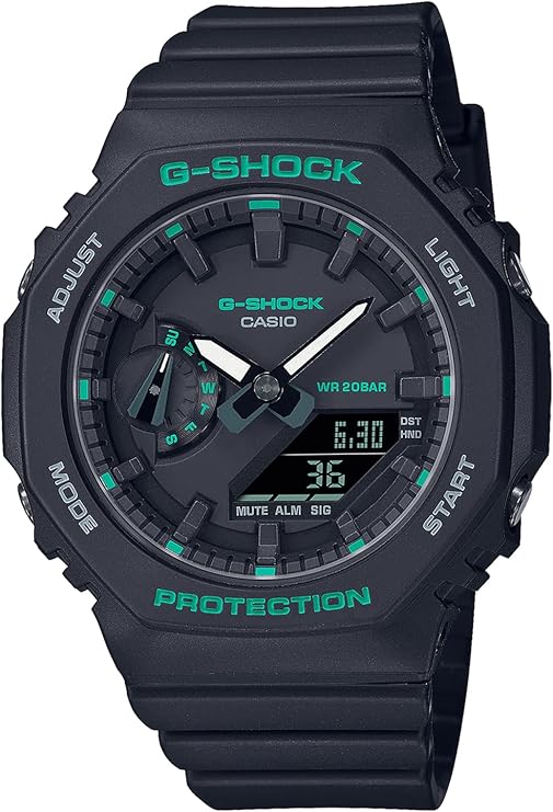 CASIO G-SHOCK MID-SIZE MODEL ANALOG DIGITAL BLACK & GREEN LADIES WATCH GMA-S2100GA-1AJF