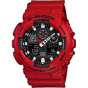 ROOK JAPAN:CASIO G-SHOCK DAY-DATE RED RUBBER STRAP BLACK ANALOG DIAL MEN WATCH GA-100B-4AJF,JDM Watch,Casio G-Shock