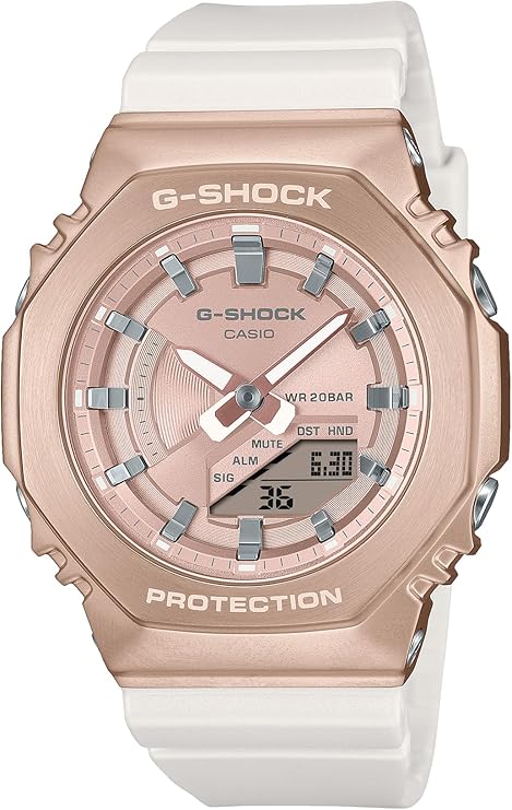 CASIO G-SHOCK WEB-EXCLUSIVE METAL COVERED WHITE & PEACH GOLD LADIES WATCH GM-S2100CW-7AJF