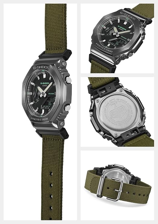 CASIO G-SHOCK WEB-EXCLUSIVE METAL COVERED OLIVE GREEN FABRIC STRAP MEN WATCH GM-2100CB-3AJF