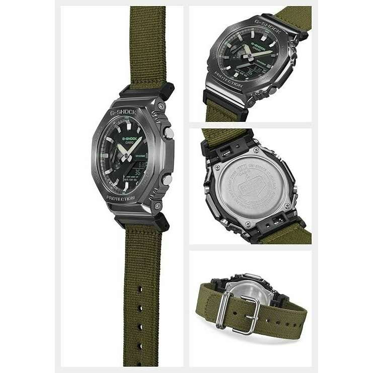 ROOK JAPAN:CASIO G-SHOCK WEB-EXCLUSIVE METAL COVERED OLIVE GREEN FABRIC STRAP MEN WATCH GM-2100CB-3AJF,JDM Watch,Casio G-Shock