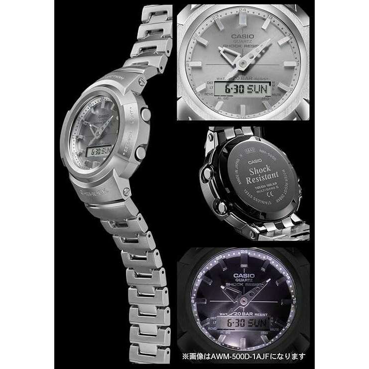 ROOK JAPAN:CASIO G-SHOCK FULL METAL RADIO SOLAR SILVER ANALOG DIGITAL MEN WATCH AWM-500D-1A8JF,JDM Watch,Casio G-Shock